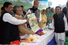 Honorable CM of Rajasthan Ashok Gahlot, Rural Development Minister Dr.C.P. Jhoshi and Local MP Rhaguveer meena releasing resource material